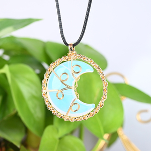 Hand Made Natural Gemstone Carved <b>Wire</b> Wrapping Moon Pendant Necklace <b>for</b> Jewelry Making - Product Image 5