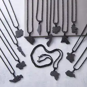 Inspire Jewelry-cadena gruesa con <span class=keywords><strong>mapa</strong></span> del mundo personalizada para hombres, collar con letras arábigas grabadas, Bandera de África, oro de 18k - Product Image 2