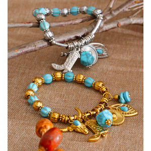 JINYOU 4032 - Brazalete Geométrico de Acero Inoxidable Estilo Europeo con <span class=keywords><strong>Turquesa</strong></span> <span class=keywords><strong>Natural</strong></span>, Brazalete Hecho a Mano con Cuentas - Product Image 3