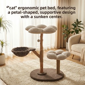 Árbol para Gatos Integrado de Madera Natural Sólida Directo de Fábrica, Diseño Floral Encantador, Juguete para Gatos de Interior, Muebles para Mascotas, Venta al por Mayor OEM - Product Image 4