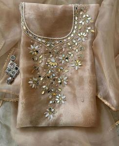Semi Stitched Pure Organza Silk Suit Piece with Hand Embroidery Kurta <b>Pant</b> Dupatta Women's Designer Ethnic Wear Traditional Wear - Product Image 2