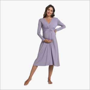 ชุดคลุมท้องแขนยาว ผลิตภัณฑ์สำหรับตั้งครรภ์ ชุดนอนไมโครโมดัลใยไผ่สำหรับคุณแม่ แฟชั่นชุดนอนคนท้อง ชุดนอน - Product Image 1