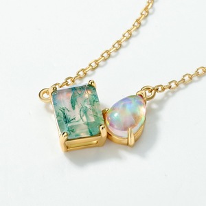 Collana da Donna con Pendente Quadrato <span class=keywords><strong>in</strong></span> Agata Verde Muschio e Opale, <span class=keywords><strong>Argento</strong></span> Sterling S925, Classica Catena a Clavicola con Fiore di Ghiaccio, Vendita <span class=keywords><strong>all</strong></span>'<span class=keywords><strong>Ingrosso</strong></span> - Product Image 4