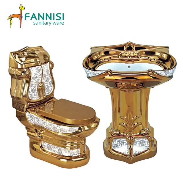 FANNISI luxus bad keramik sanitär zwei stück wc gold überzogene wc schüssel in Nahen Osten Europa markt