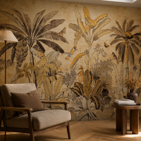 Papier peint mural vintage jungle tropicale, palmiers, oiseaux, papillons, pour hôtel, salle à manger, grenier, cuisine, décoration murale