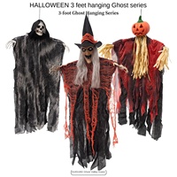 Nouvelles décorations d'intérieur d'Halloween : Fantôme suspendu de 3 pieds, effrayant, style Horreur, avec Chasseur de morts, Sorcière et Épouvantail en plastique, pour Fête de maison hantée
