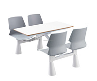 Ensemble table et chaises de cantine 4 places, table de cafétéria intégrée pour le personnel avec structure robuste