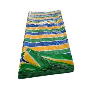 Bâche rayée en tissu bleu, vert, jaune, imperméable, pour usage extérieur, tissée, poids moyen - Product Image 1