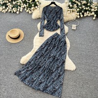 Ensemble deux pièces imprimé Annshine Fashion style romantique français pour femme – Collection automne, coupe ajustée, élégant, vintage, taille cintrée, amincissant