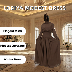 Abaya longue et élégante Loriya 2026 à nouer, en polyester, pour femmes musulmanes, couleur unie, vêtements islamiques pour adultes, collection automne - Product Image 2