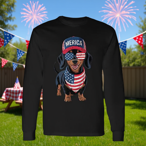 Camiseta de manga larga patriótica con bandera de Estados Unidos del 4 de julio para perros Dachshund - Product Image 3