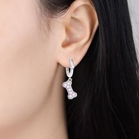 Boucles d'oreilles asymétriques en argent sterling S925 avec empreinte de patte et breloque os en CZ rose, bijoux pour femmes, best-seller SPJ