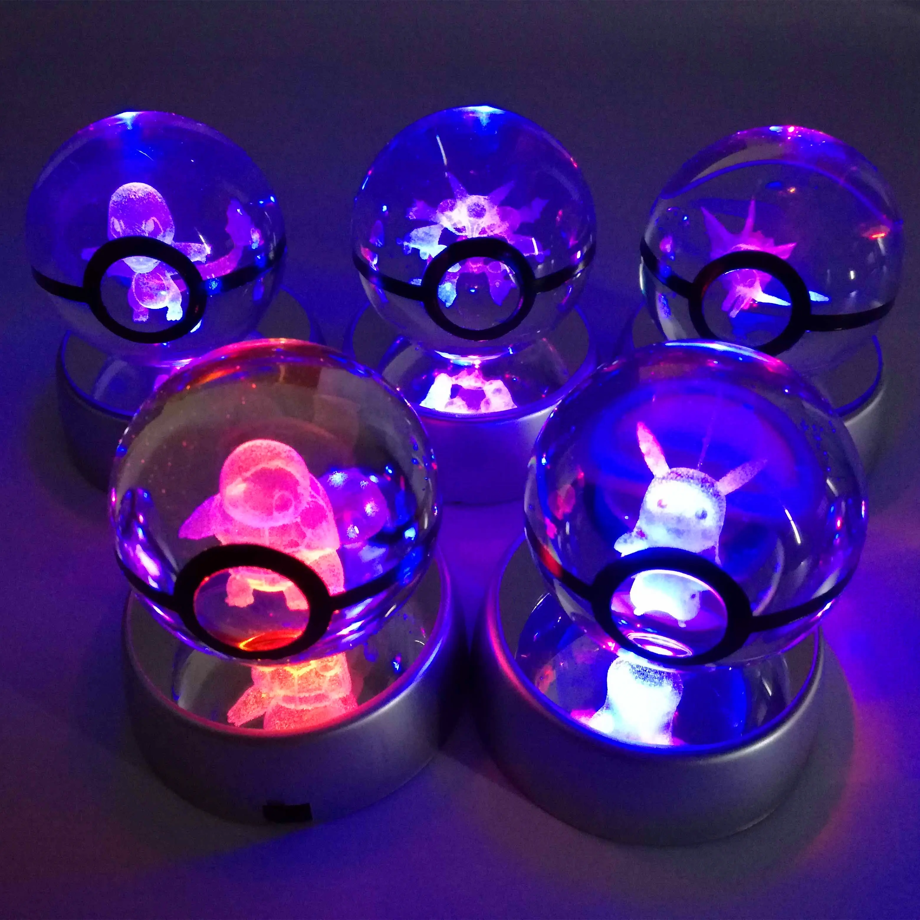 Pokemon Đi 3D LED Phát Sáng Pikachu Quả Cầu Pha Lê Trang Trí Nội Thất Ánh Sáng Đồ Chơi Pokeball