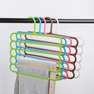 Percha de plástico de 5 niveles para pantalones con múltiples ganchos para ropa, bufandas y corbatas, organizador de almacenamiento, forma rectangular, tipo gancho - Product Image 1