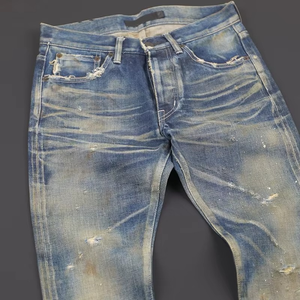 Jeans de Mezclilla de Alta Calidad, Corte Regular, Tela Selvedge, Lavado Claro Japonés, Cintura Media, Casuales, Transpirables, Tejido - Product Image 2
