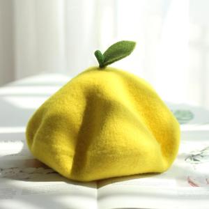 Fresh Cute Fruit Girl Soft Painter Hat Lovely Wool Felt Orange pink Gift Green Leaf Handmade Warm Beret Ladies - Product Image 5