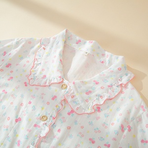Set Pigiama da Donna 100% Cotone, Colletto Dolce con Stampa Floreale, Maniche Lunghe con Volant, Abbigliamento da Casa, Pigiami Primaverili e Autunnali - Product Image 3