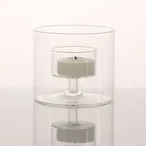 Conjunto de vários tamanhos de suporte de vela de vidro transparente para festas e festas de casamento, conjunto de cilindro transparente com haste longa