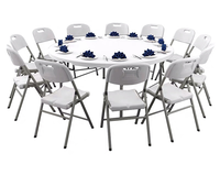 Table de jardin ronde moderne en plastique avec structure en plastique, mobilier d'extérieur portable et pliable