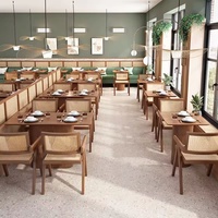 Ensemble de meubles de restaurant en cuir rotin et bois massif moderne personnalisé pour hôtels, bars, clubs, table à manger commerciale, banquette de canapé