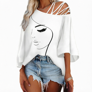 T-shirt imprimé pour femmes, coupe ample, manches courtes, col rond, décontracté, été - Product Image 1