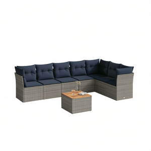 Set Divano da Esterno in Polyrattan Grigio con Cuscini, 8 Posti, Arredamento da Giardino Contemporaneo - Product Image 1