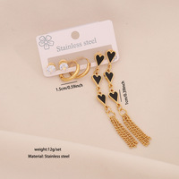 Anting-anting baja titanium berbentuk hati enam daun bunga dengan rumbai dari baja tahan karat untuk wanita, mewah, tiga buah, untuk hadiah dan pesta