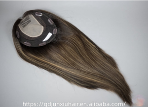 Topper de luxe en <span class=keywords><strong>cheveux</strong></span> humains naturels pour cuir chevelu, lisses, 100% Remy, avec dentelle HD, brun foncé mélangé avec mèches, à clipser, véritable - Product Image 4