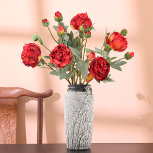 Fleur de pivoine artificielle à tige unique, trois têtes, jaune champagne, haute simulation, en soie, pour décoration de mariage et de maison - Product Image 3