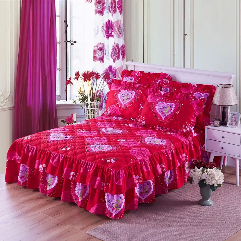 Parure de lit en dentelle, ensemble de literie épais et chaud avec jupe et taies d'oreillers, collection automne et hiver