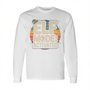 Camiseta de manga larga retro con diseño navideño activado en modo elfo, diversión familiar festiva de invierno - Product Image 2