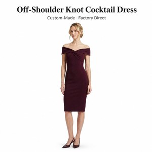 <span class=keywords><strong>Robe</strong></span> de cocktail bordeaux à épaules <span class=keywords><strong>d</strong></span>énudées avec nœud, coupe fourreau, longueur <span class=keywords><strong>genou</strong></span>, <span class=keywords><strong>d</strong></span>écolleté cœur, drapée, pour soirée, OEM ODM, directement de l'usine, ajustée - Product Image 1