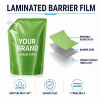 Pochettes de recharge personnalisées pour adoucissant textile, détergent et liquide lessive, avec bec verseur, format stand-up, vente en gros