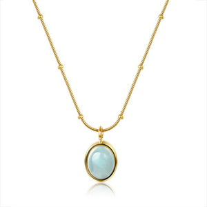 Handmade Women's Dainty Sapphire Aquamarine Water Drop Pendant Necklace Layered Gemstone Jewelry Stainless Steel 18K Gold Plated - Product Image 5