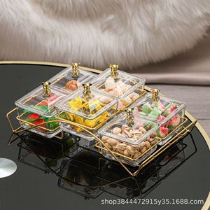 Fruit Platter With Lid 6 Compartment Round Glass Storage Tray For Snacks And Dried Fruits Home <b>Kitchen</b> Use - Product Image 4