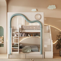 Modernes, Schlichtes Luxus Hoch-Tief-Etagenbett aus Massivholz für Jungen und Mädchen, Multifunktionale Mutter-Kind-Nutzung für Kinderzimmer