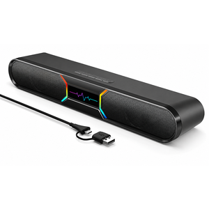Barra de Sonido Mini para PC, Elegante y Dinámica con Iluminación RGB, Cable Único, 2.0 Canales, Conexión por Cable e Inalámbrica, con Aux, Bluetooth y Control de Volumen - Product Image 1