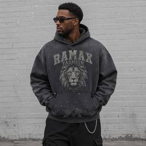 <span class=keywords><strong>Felpa</strong></span> <span class=keywords><strong>con</strong></span> Cappuccio Oversize da Uomo RAMAX, 500GSM in Cotone Felpato, Lavaggio Acido, Stile Streetwear <span class=keywords><strong>con</strong></span> Stampa <span class=keywords><strong>Leone</strong></span> e Tasca a Marsupio - Product Image 5
