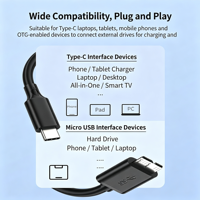 Câble USB Type C vers Micro USB à haute vitesse avec gaine en PVC pour la charge et le transfert de données des appareils mobiles