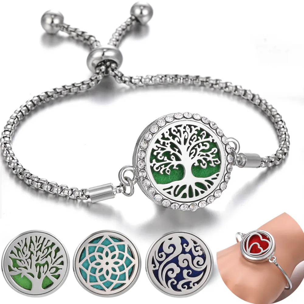 Aromatherapy Bracelet Diffuser Jewelry Adjustable Slider Chain Tree of Life Perfume Diffuser Bracelets Essential Oil Bracelets