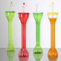 Bouteilles en plastique réutilisables à long col pour boissons glacées, bière et jus, avec paille, idéales pour fêtes, carnavals, pubs et Halloween