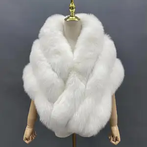 2024 Новое поступление, накидка из натурального белого лисьего меха, модная женская шаль из меха лисы, праздничная одежда