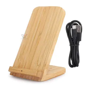 Desk Phone Holder Eco-friendly Wood Bamboo Wireless Charger Stand Qi 10W 2 in 1 Wireless Charger for iPhone 13 Pro Max