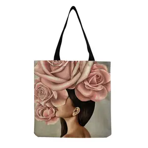 Sac de Shopping en toile de coton pour femmes, fourre-tout avec poignée noire, impression par Sublimation, motif de visage personnalisé