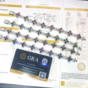 Yingtuo Bijoux Hip Hop Bijoux Coloré Moissanite Glacé S925 <span class=keywords><strong>Argent</strong></span> Cubain Trèfle <span class=keywords><strong>Bracelet</strong></span> Moissanite Chaîne - Product Image 1