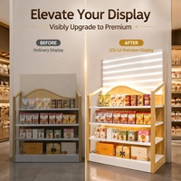 Étagères de présentation métalliques simple face en gros, support léger en acier et bois pour cosmétiques, articles de commodité et rayonnages de magasin