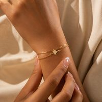 Vente en gros de bijoux pour femmes en acier inoxydable 316L plaqué or 18K PVD, avec perles en zircon, double couche, étoile, imperméable, réglable, deux chaînes