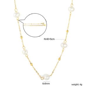 Collar de Perlas de Agua Dulce de Acero Inoxidable Hipoalergénico de Moda, Collar de Moda Chapado en Oro de 18K Resistente al Agua y al Deslustre - Product Image 2