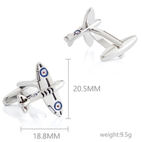 JINJIE recién llegado moda personalizada latón novedad plata 3D avión gemelos regalo para hombres