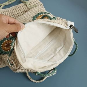 Women's Crochet Square Design Single Shoulder <b>Bag</b> Hand-Woven Summer Zipper Closure Stylish Artificial Cartoon for <b>Easter</b> - Product Image 3